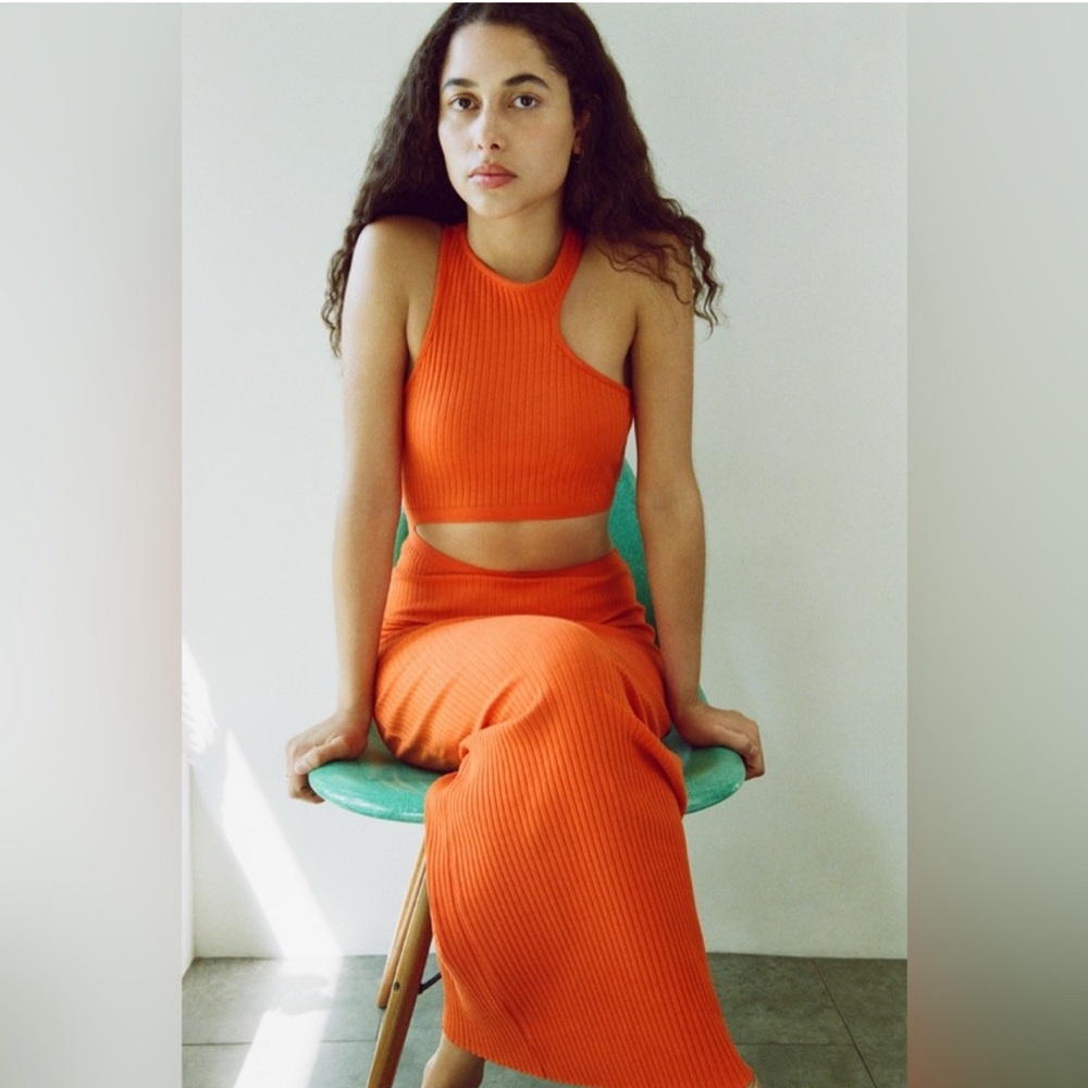 🆕 ZARA Orange Cutout Ribbed Maxi Dress
